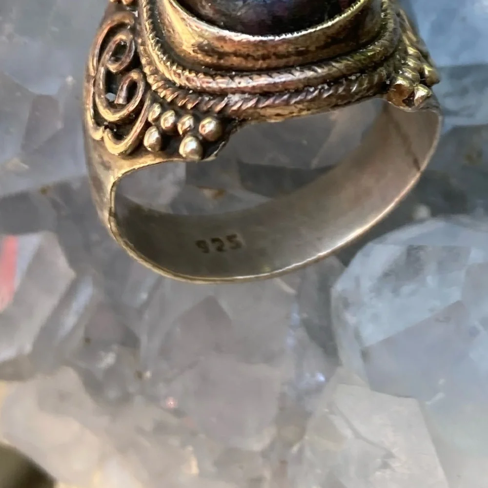 925 RING Ruby Zoisite Red Purple Stone VINTAGE Sterling Silver Burgundy Size 7